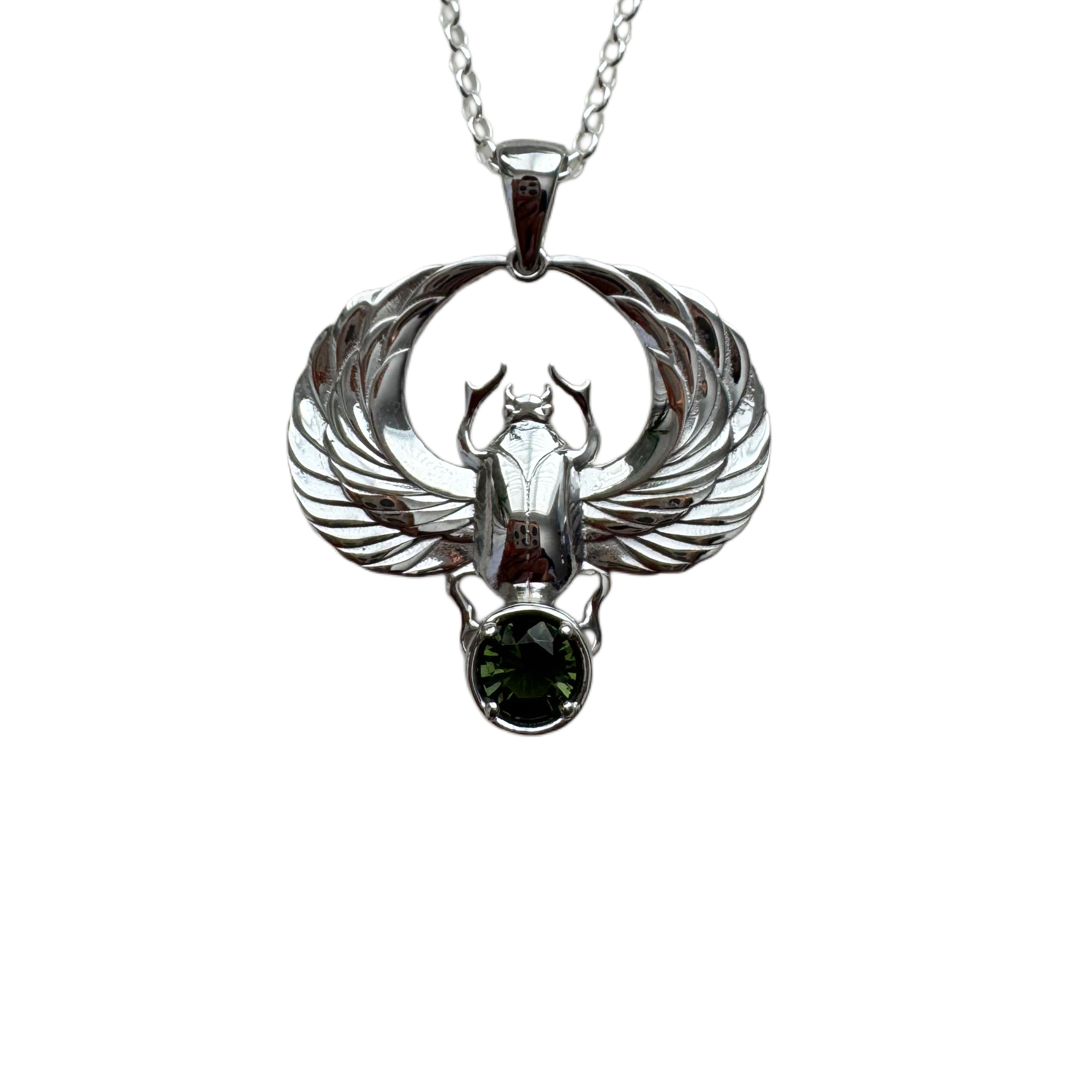 Moldavite Scarab Amulet Necklace