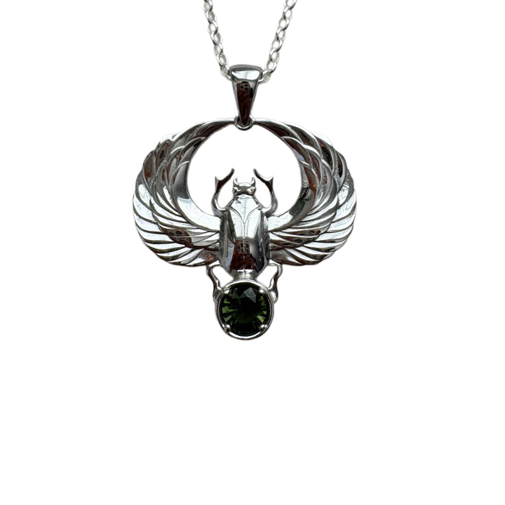 Moldavite Scarab Amulet Necklace