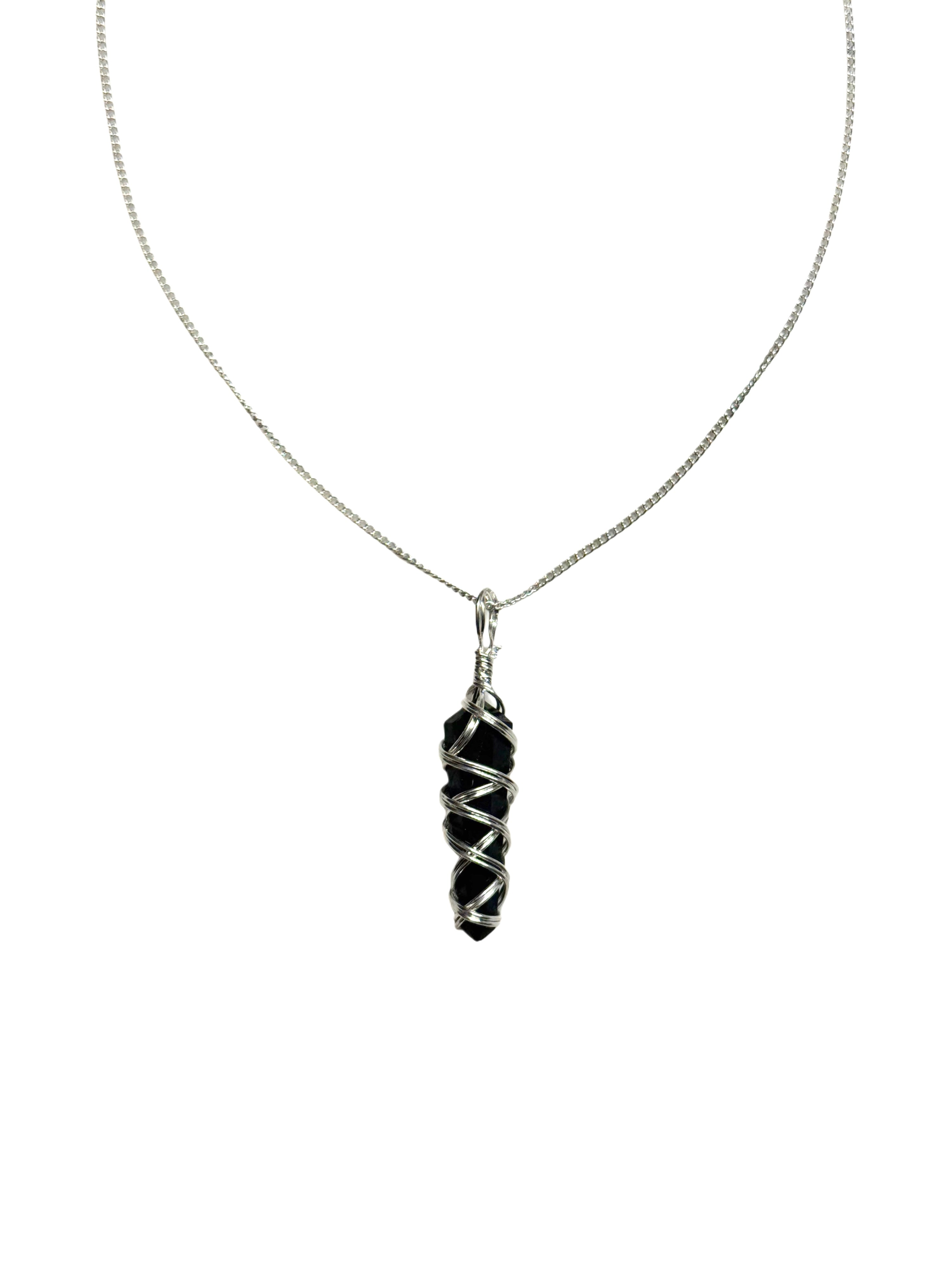 Large Wire Wrapped Black Tourmaline Necklace