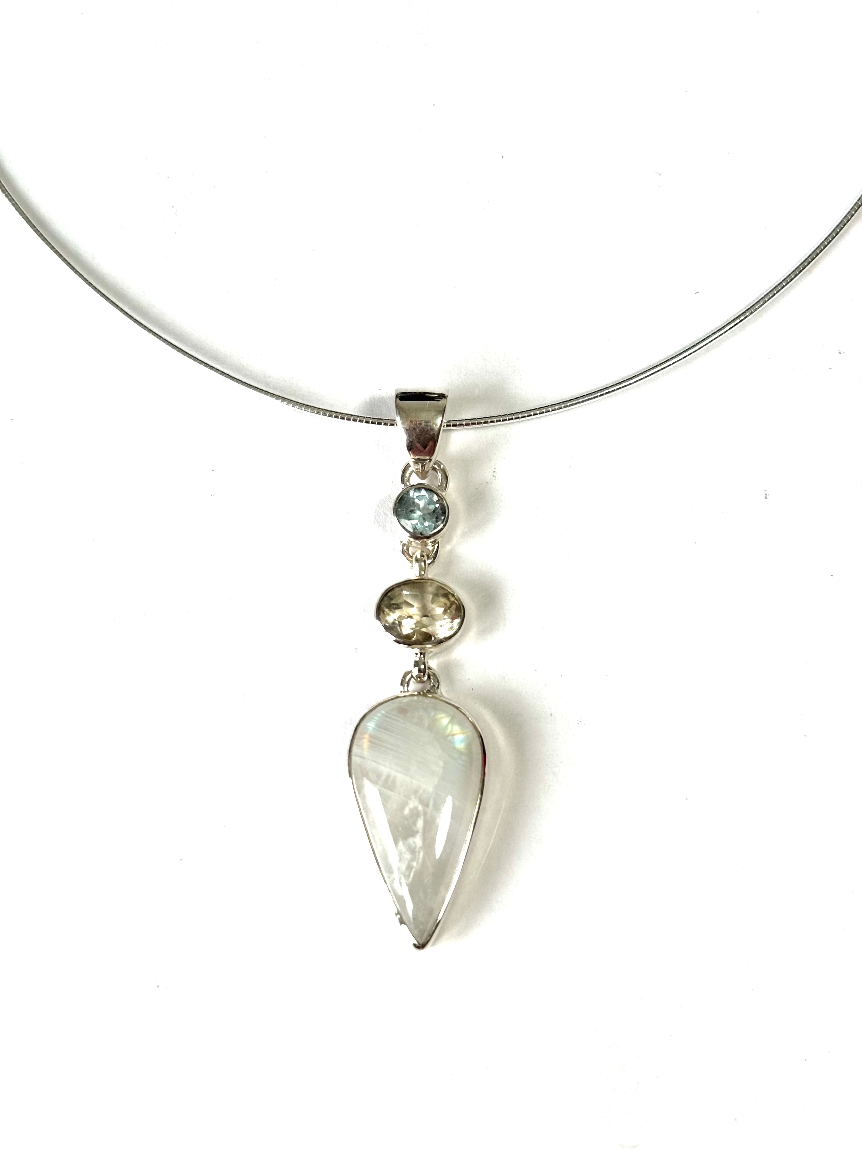 Moonstone Citrine & Blue Topaz Pendant Necklace