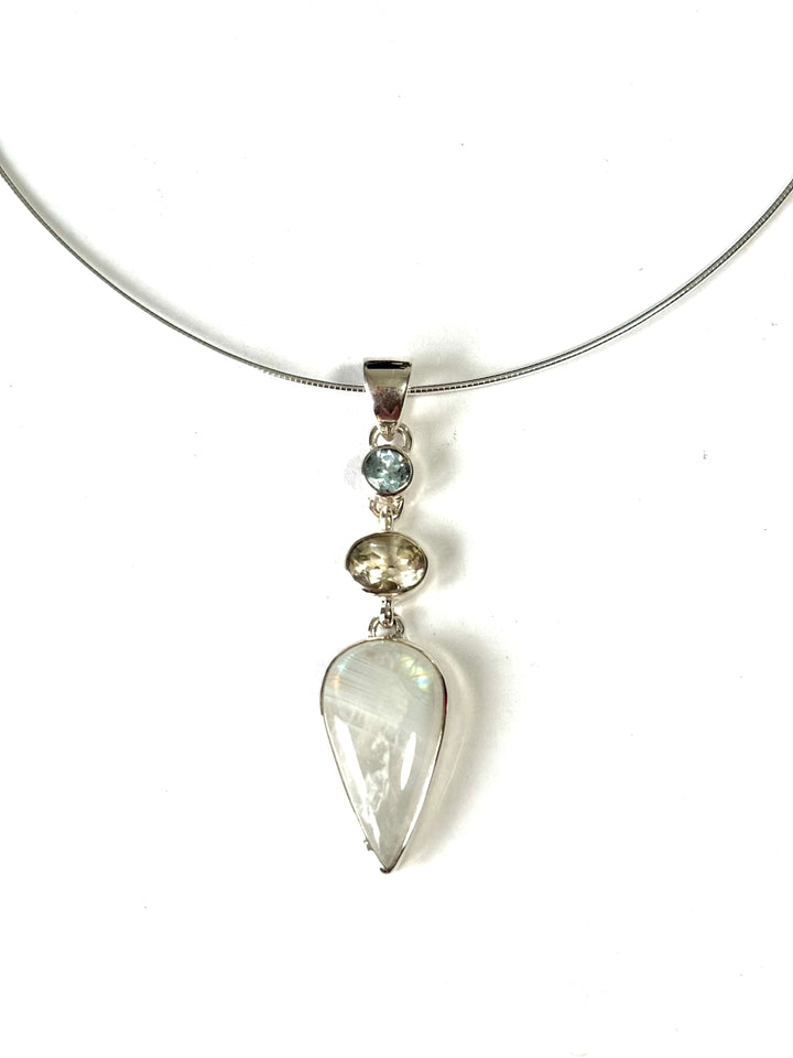 Moonstone Citrine & Blue Topaz Pendant Necklace