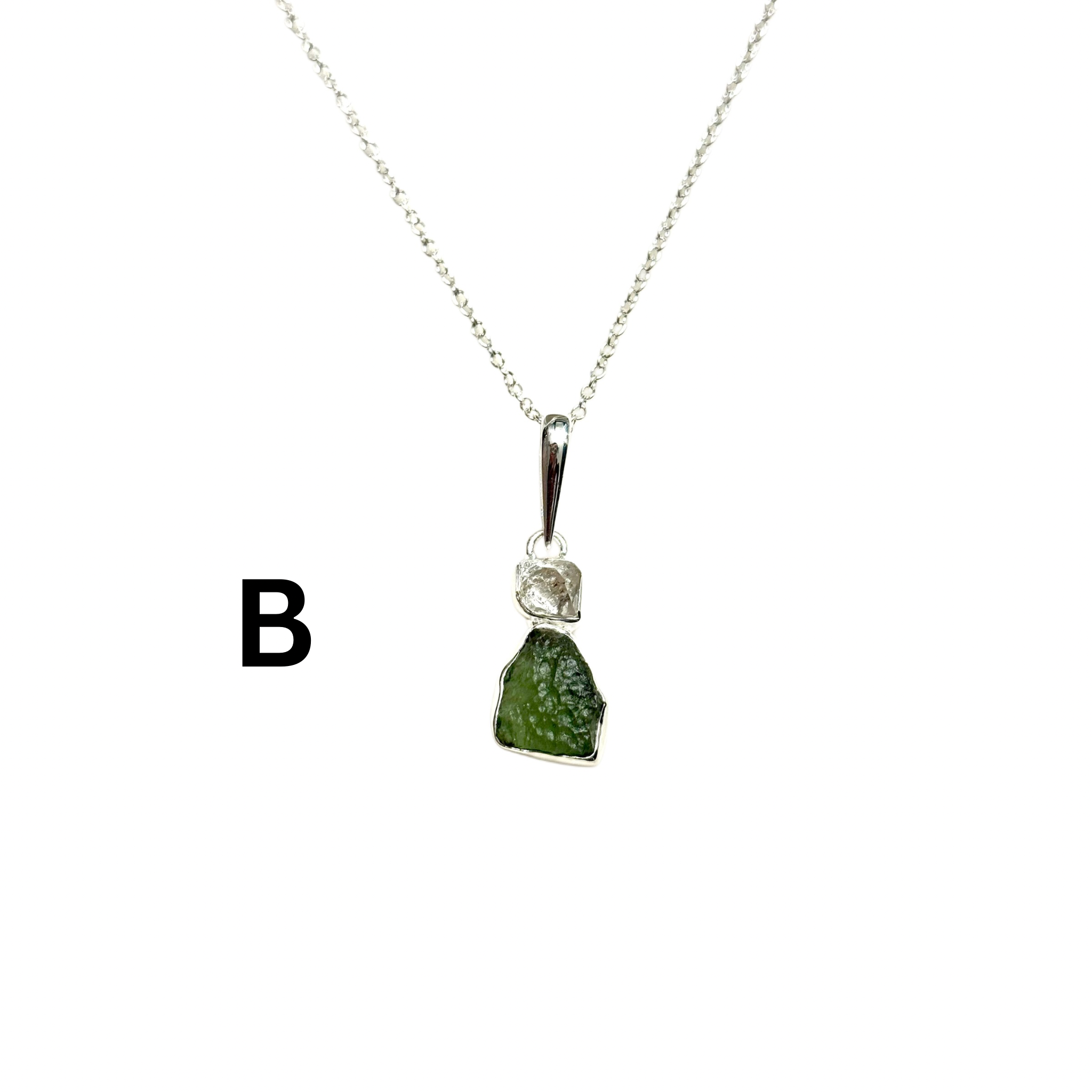 Moldavite & Herkimer Diamond Gem Necklace