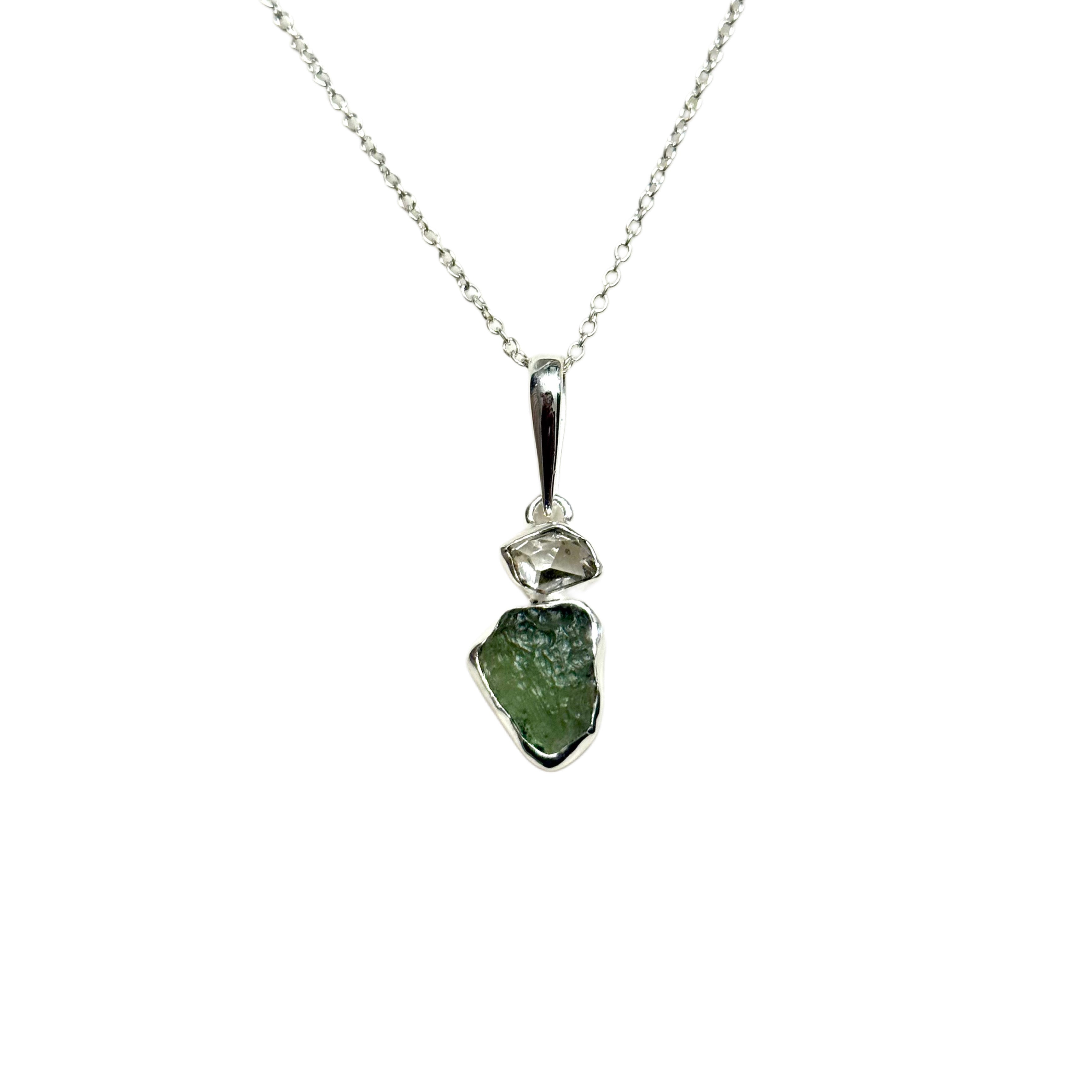 Moldavite & Herkimer Diamond Gem Necklace
