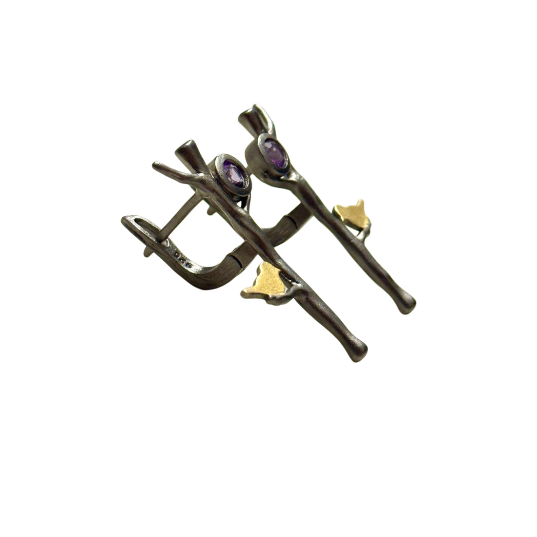 Golden Songbird Amethyst Earrings – 925 Sterling Silver