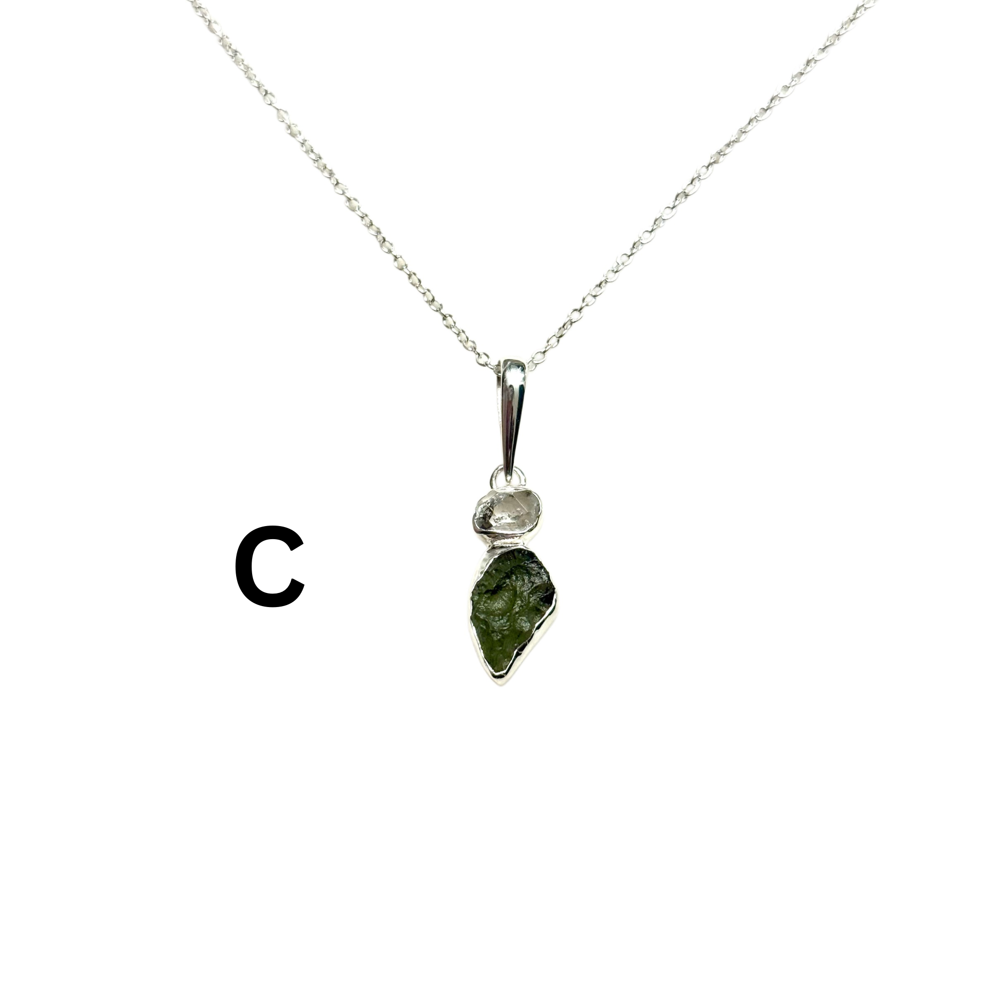 Moldavite & Herkimer Diamond Gem Necklace