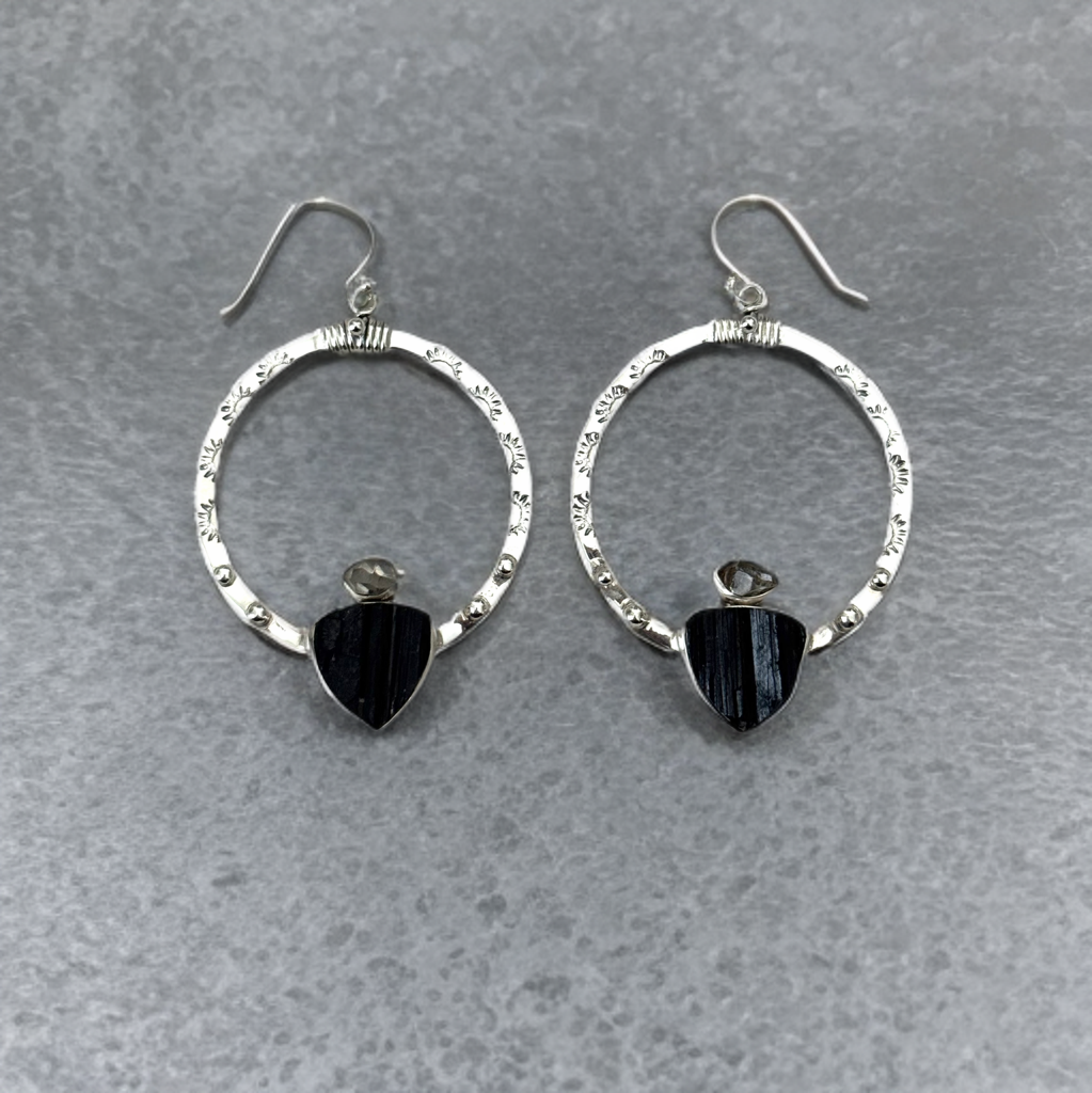 Black Tourmaline & Herkimer Diamond Super Power Tribe Earrings