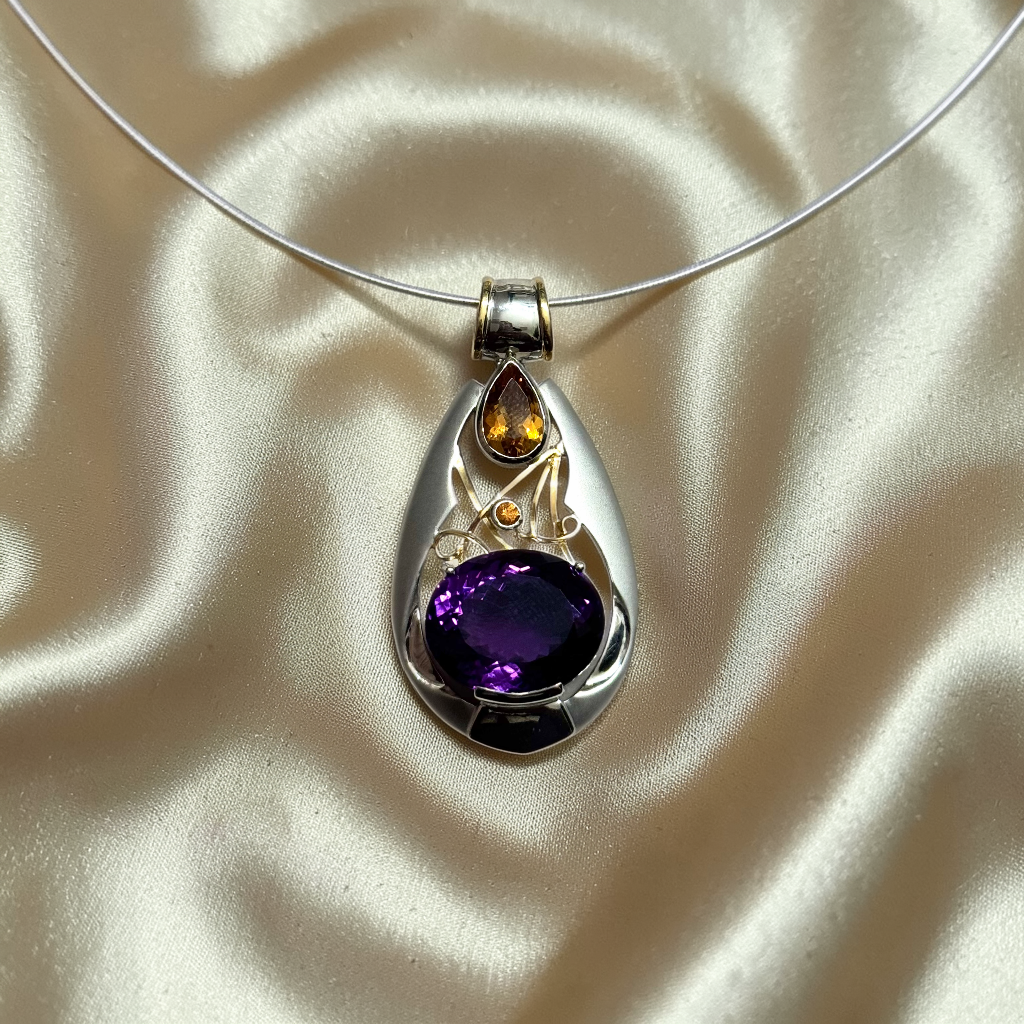 Imperial Twilight Amethyst & Citrine Necklace – 18K Gold-Plated 925 Sterling Silver