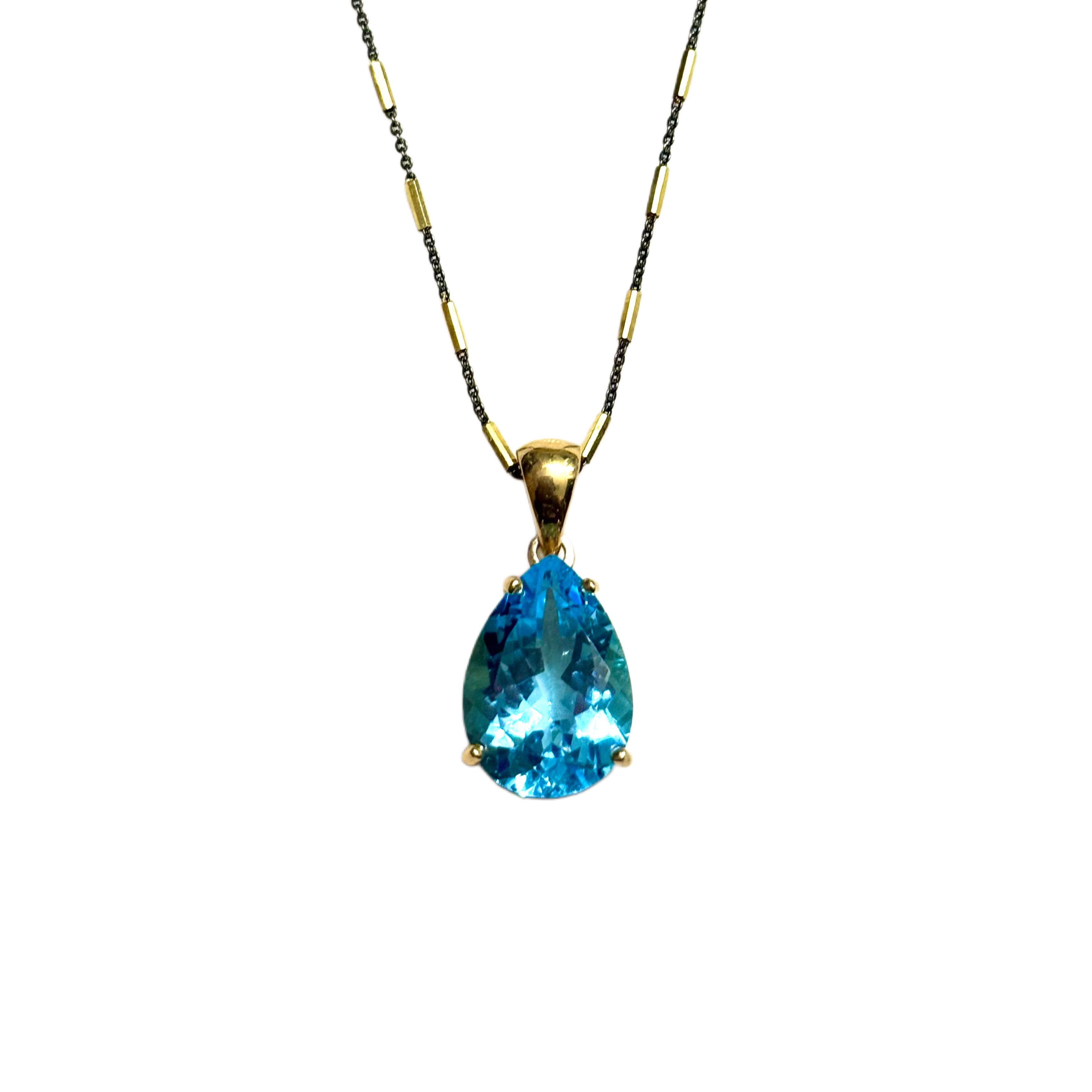 Ocean Light Blue Topaz Pendant (Blk Rhodium)