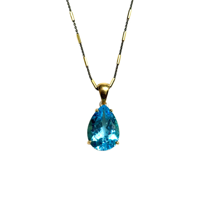 Ocean Light Blue Topaz Pendant (Blk Rhodium)