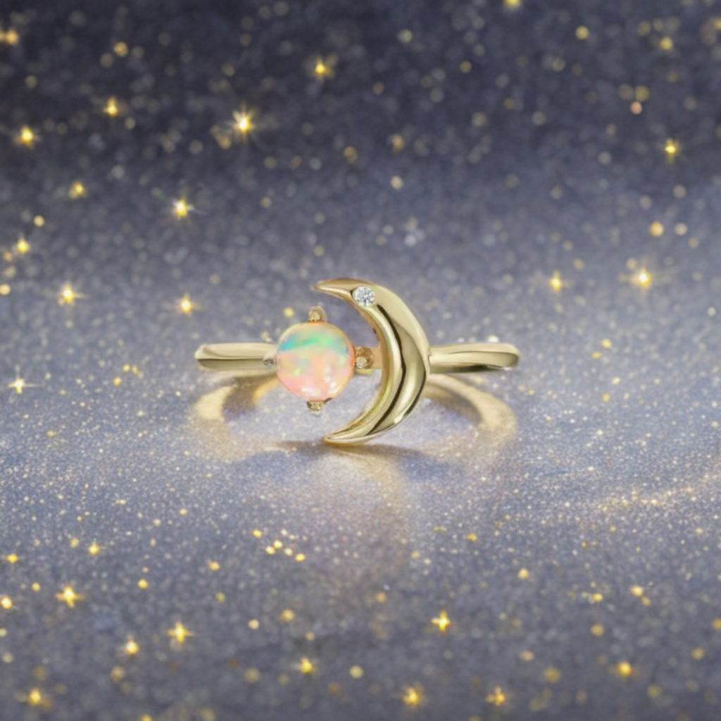 Opal Star & Moon Gold Ring