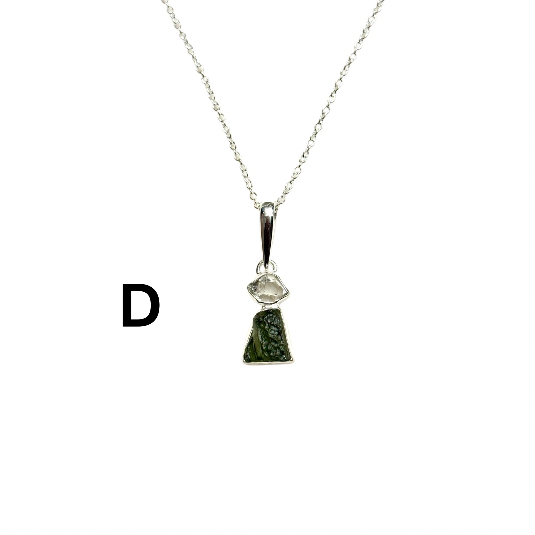 Moldavite & Herkimer Diamond Gem Necklace