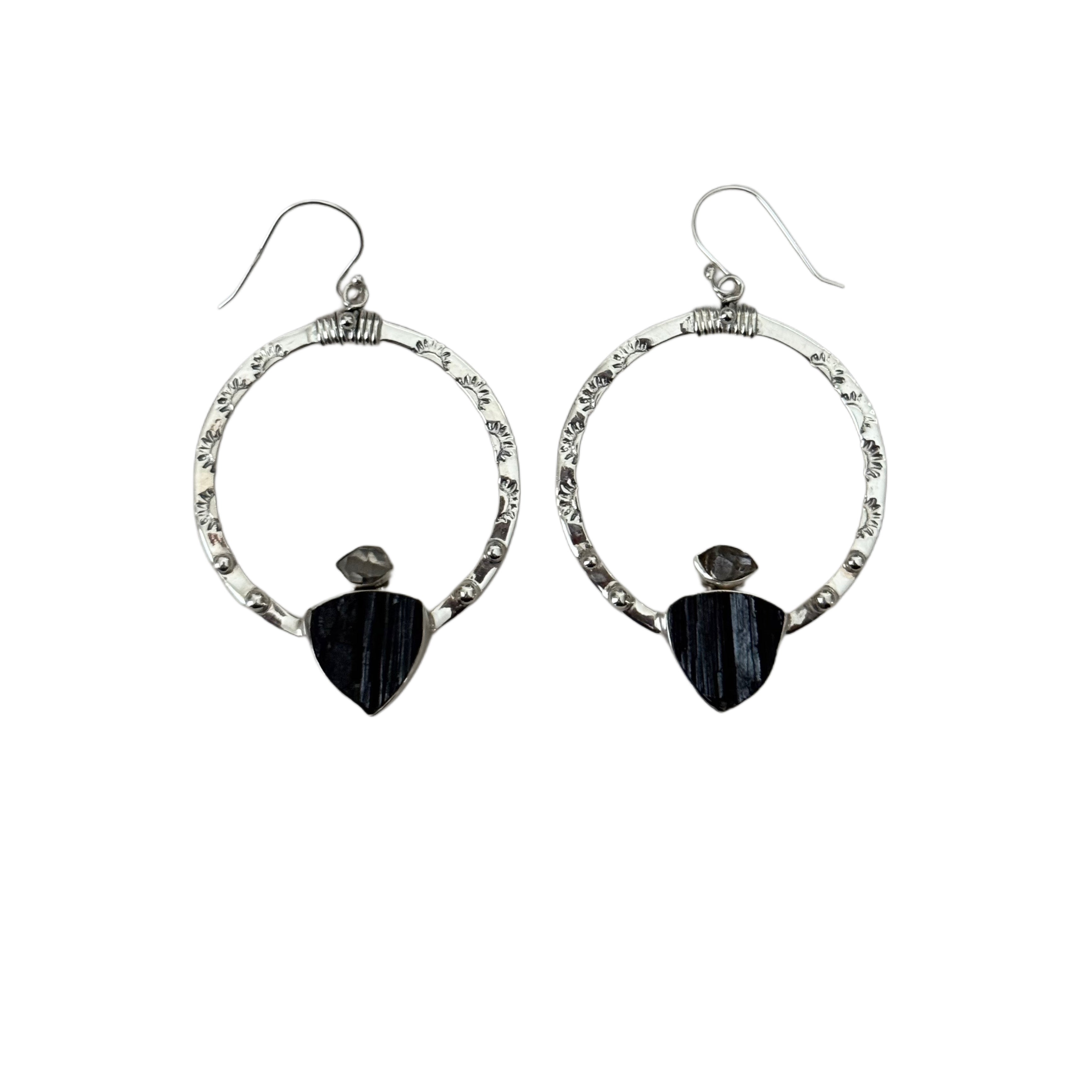 Black Tourmaline & Herkimer Diamond Super Power Tribe Earrings