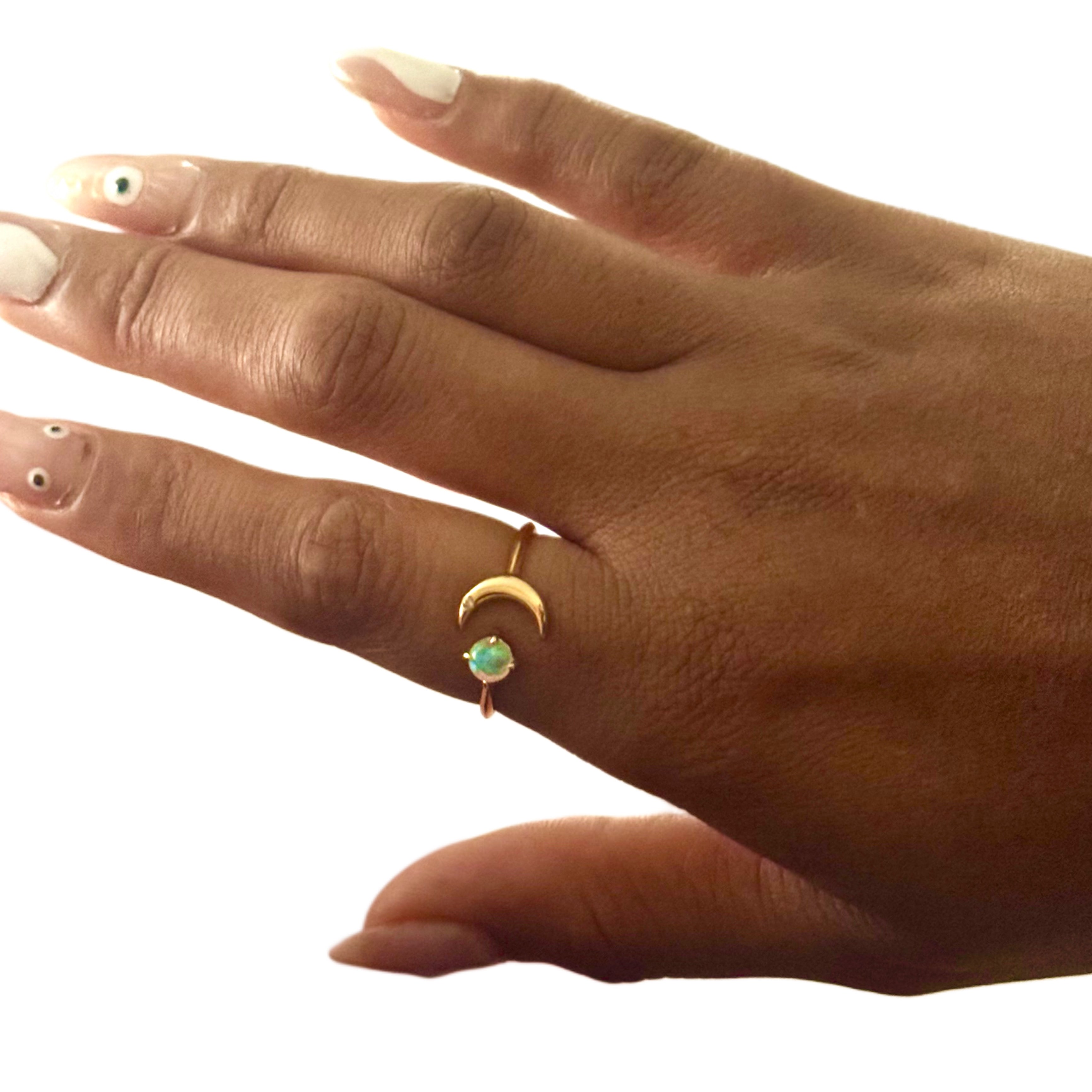 Opal Star & Moon Gold Ring
