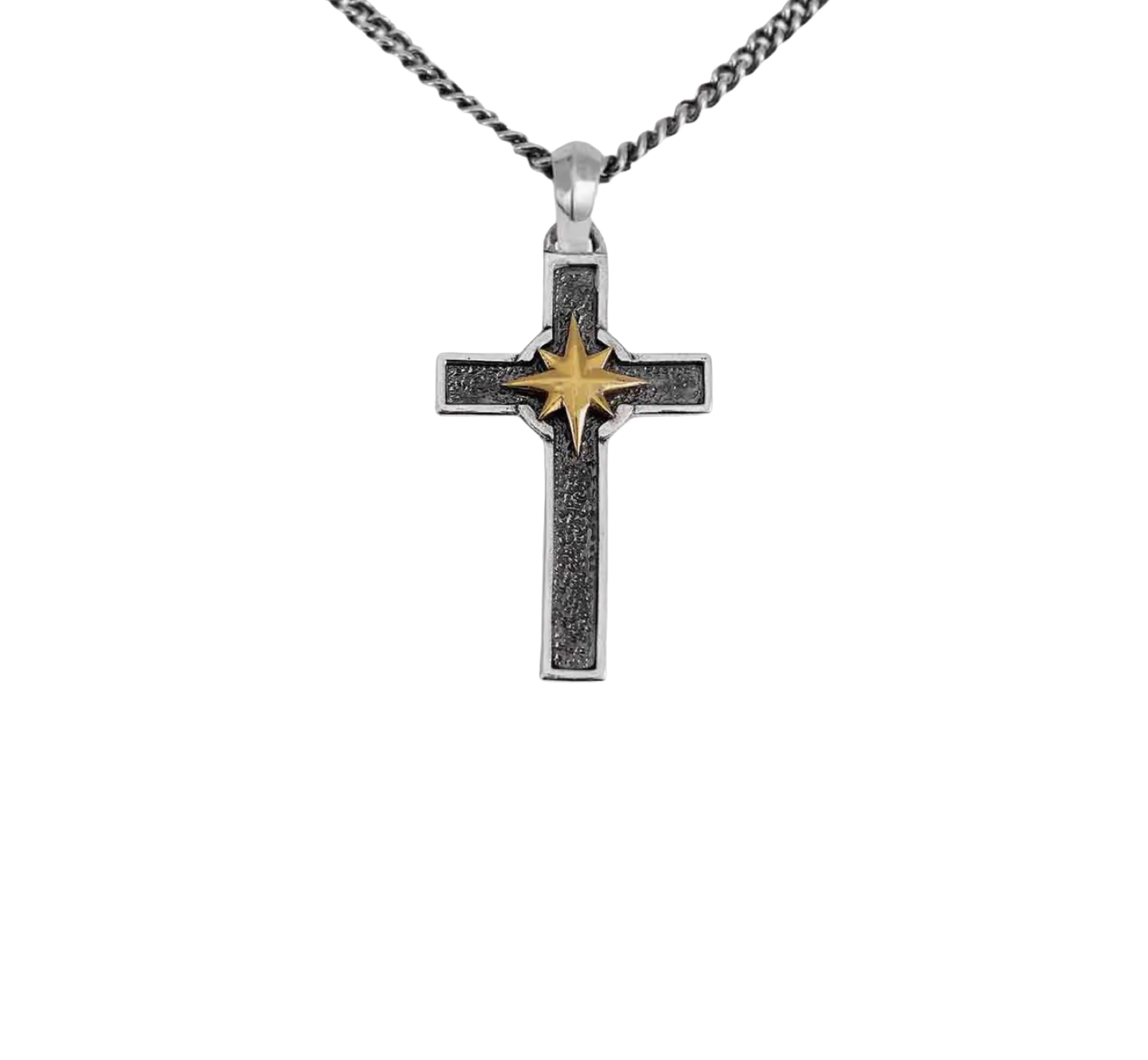 Sterling Silver Cross & Bronze Compass Necklace