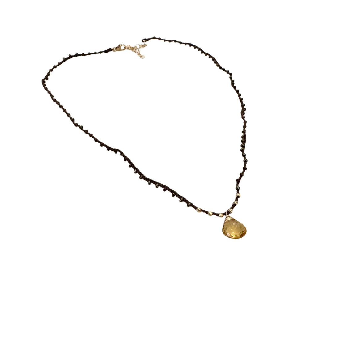Citrine Briolette Brown Braided Silk Necklace