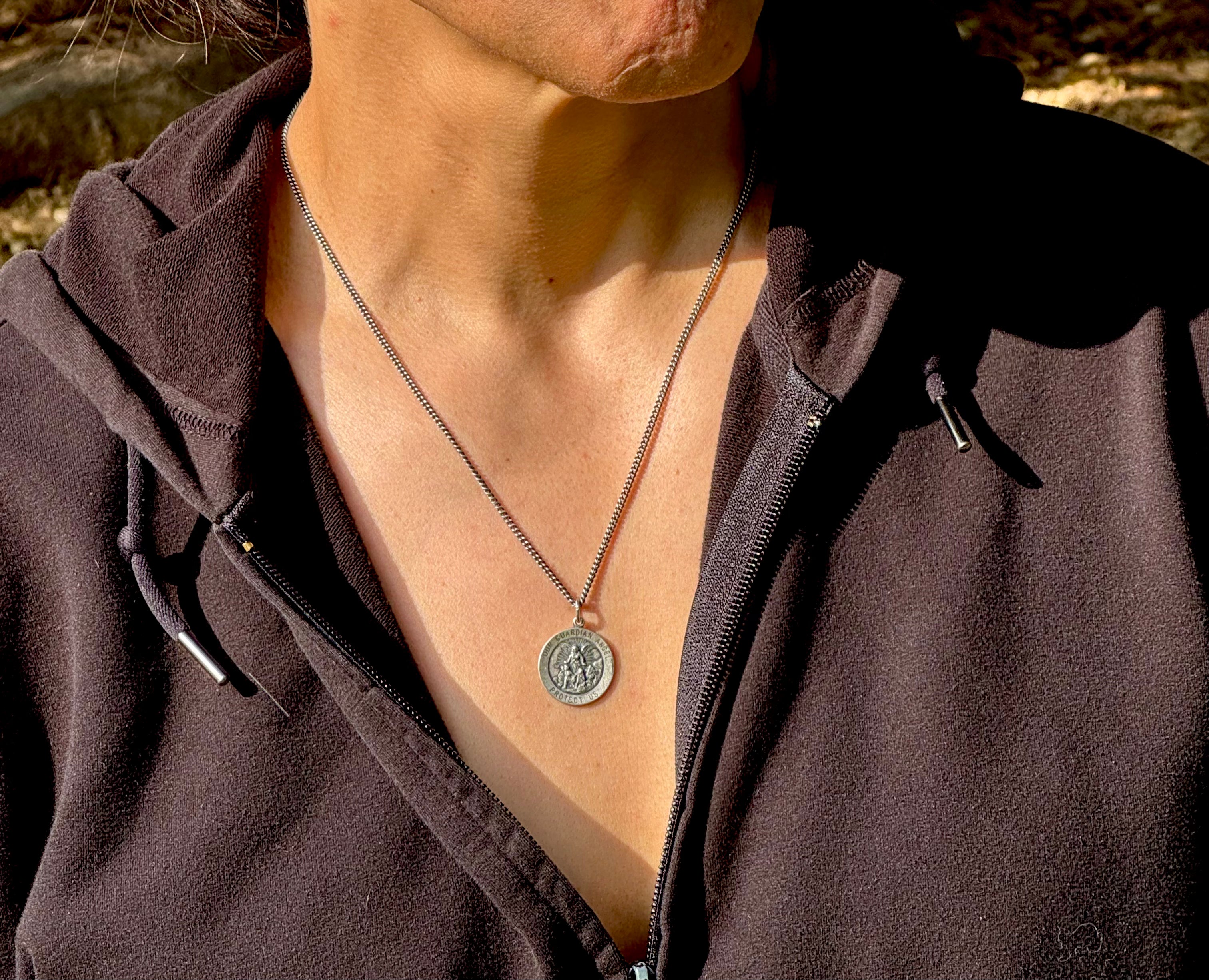 Guardian Angel “Protect Us” Necklace (Oxidized)