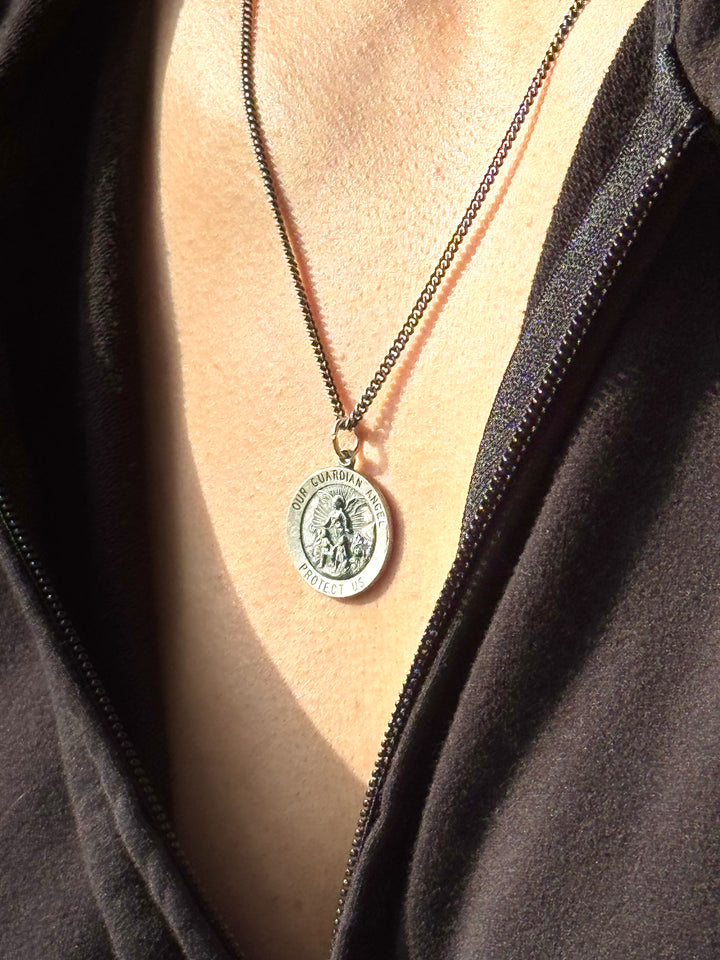 Guardian Angel “Protect Us” Necklace (Oxidized)