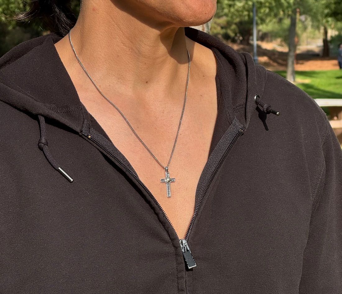 Sterling Silver Cross & Bronze Compass Necklace