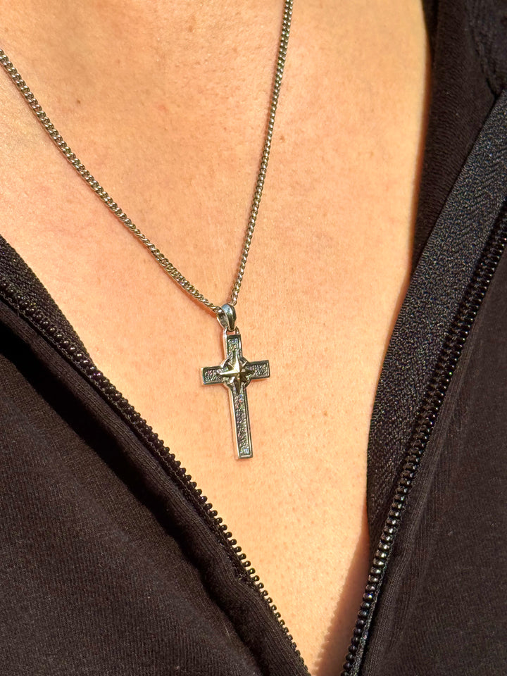 Sterling Silver Cross & Bronze Compass Necklace