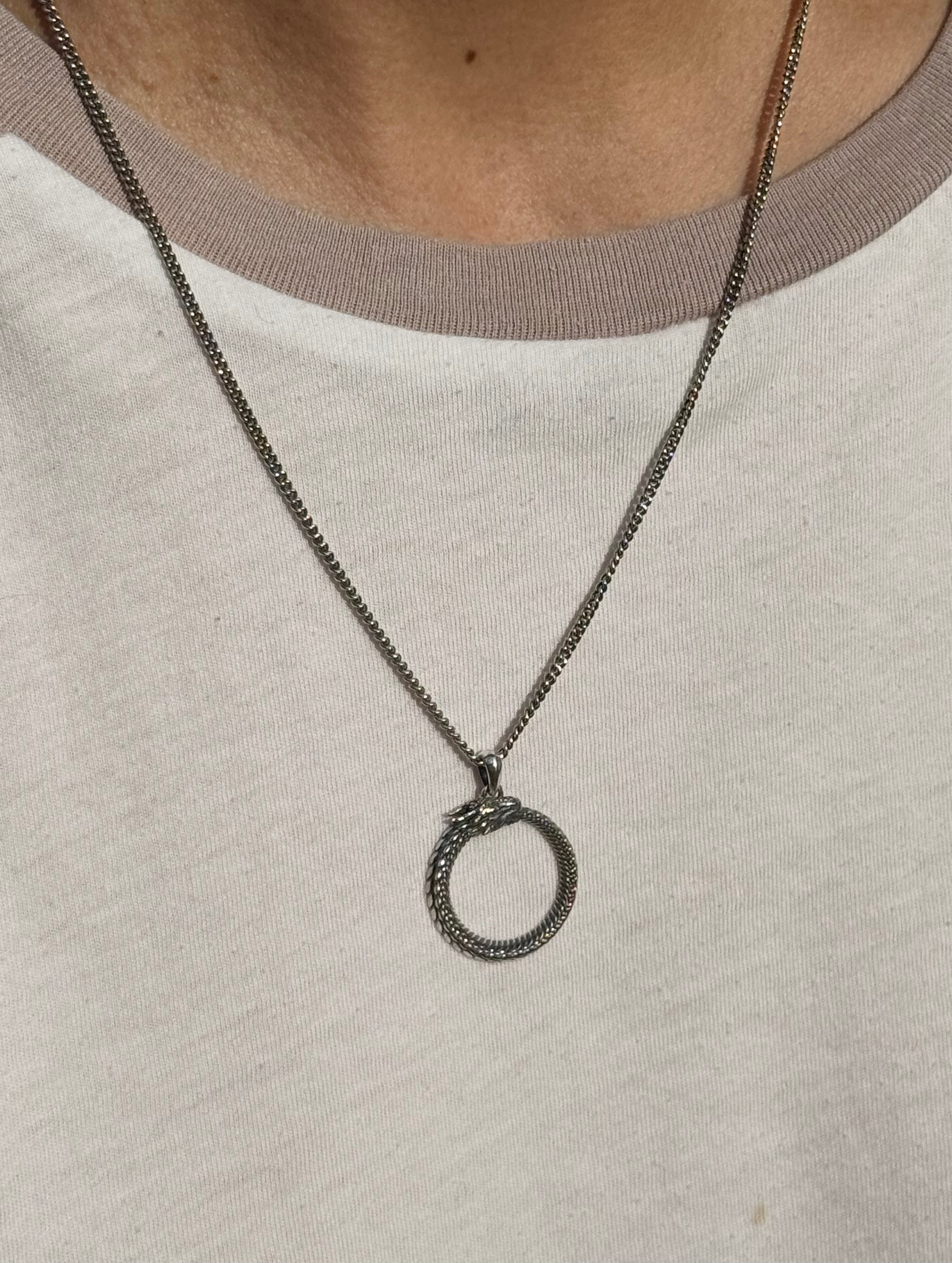 Sterling Silver Dragon Ouroboros Necklace