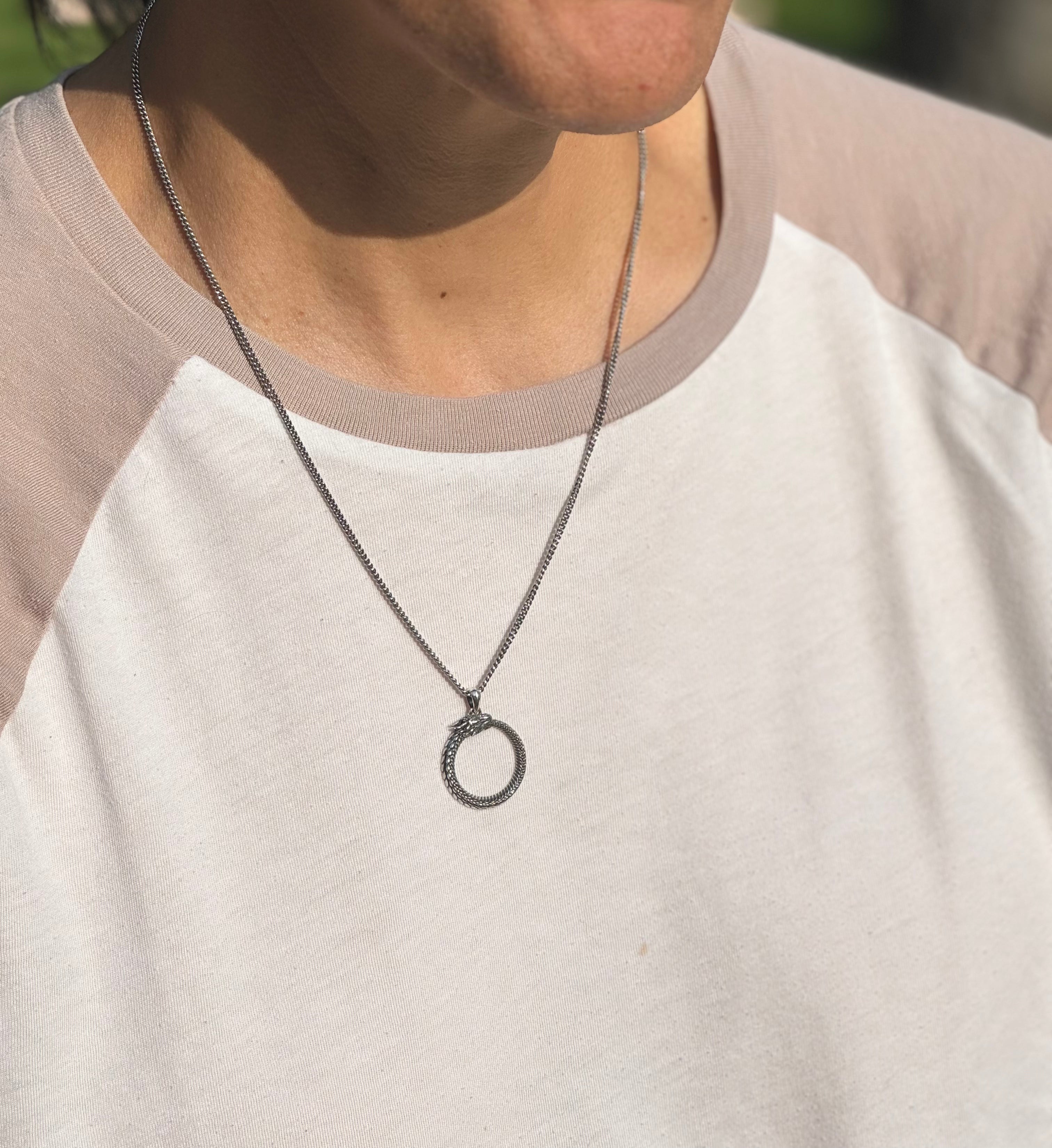 Sterling Silver Dragon Ouroboros Necklace