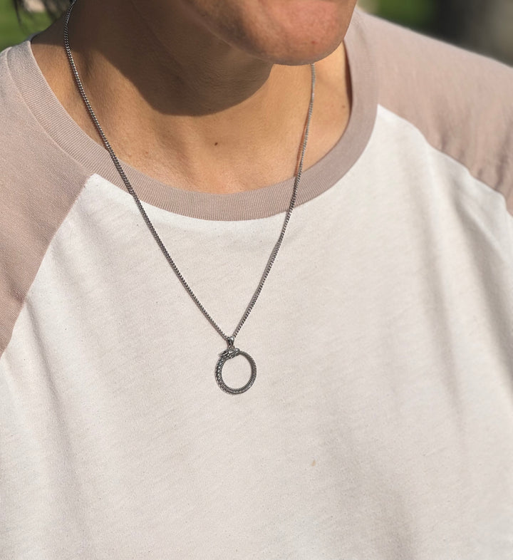 Sterling Silver Dragon Ouroboros Necklace