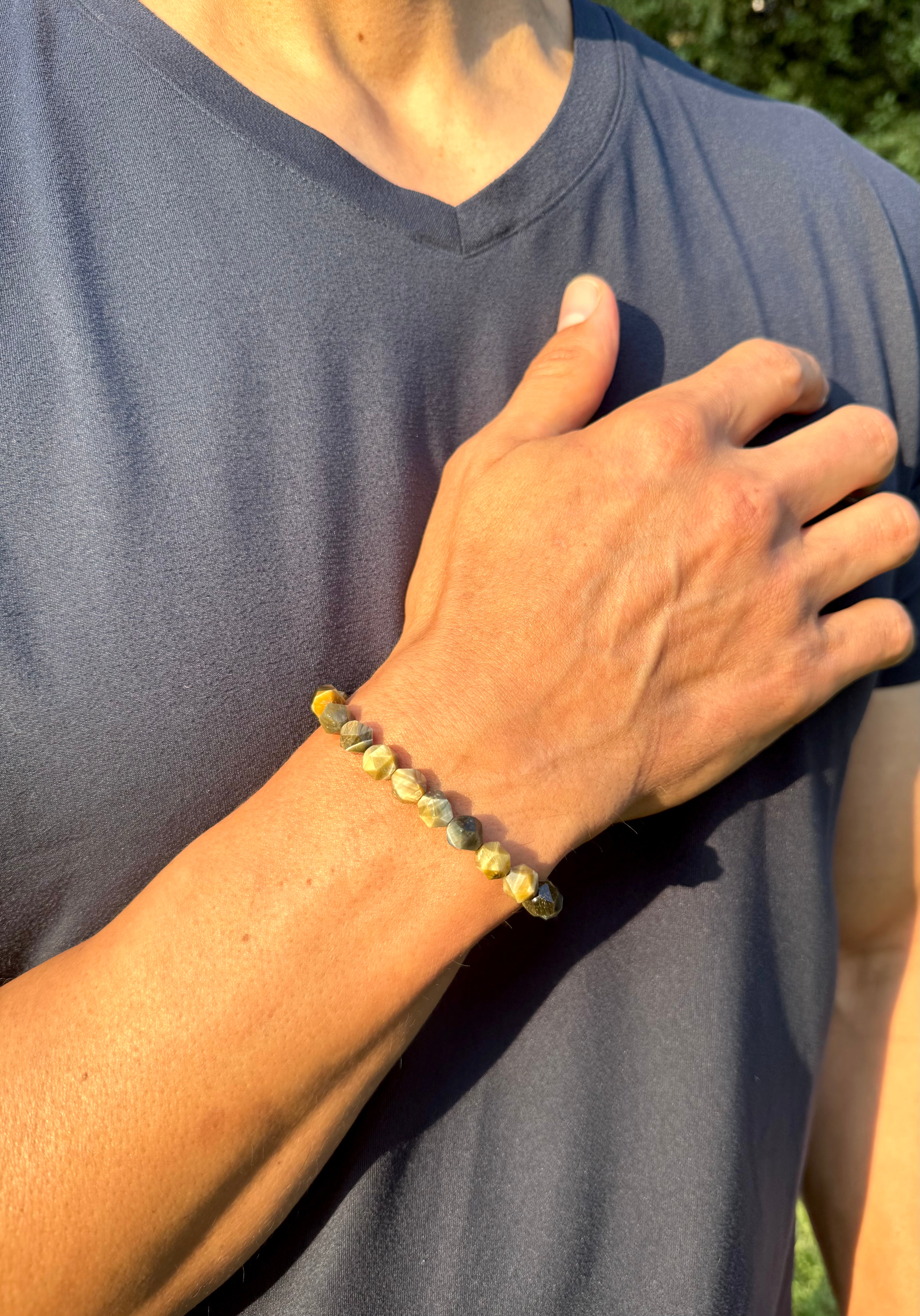 Golden Blue Tiger Eye Men’s Bracelet