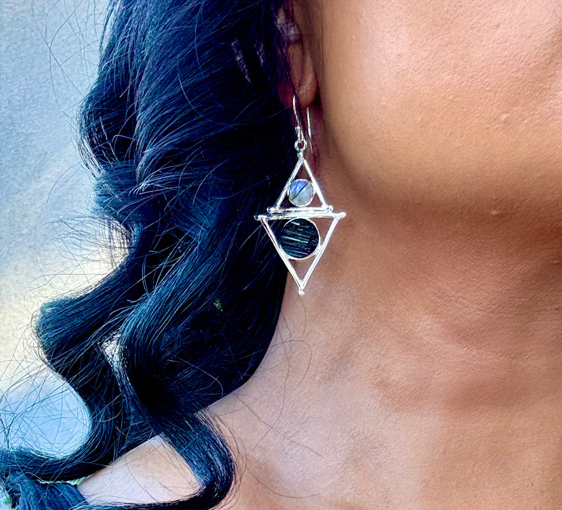 Mystic Element Earrings – Black Tourmaline & Moonstone