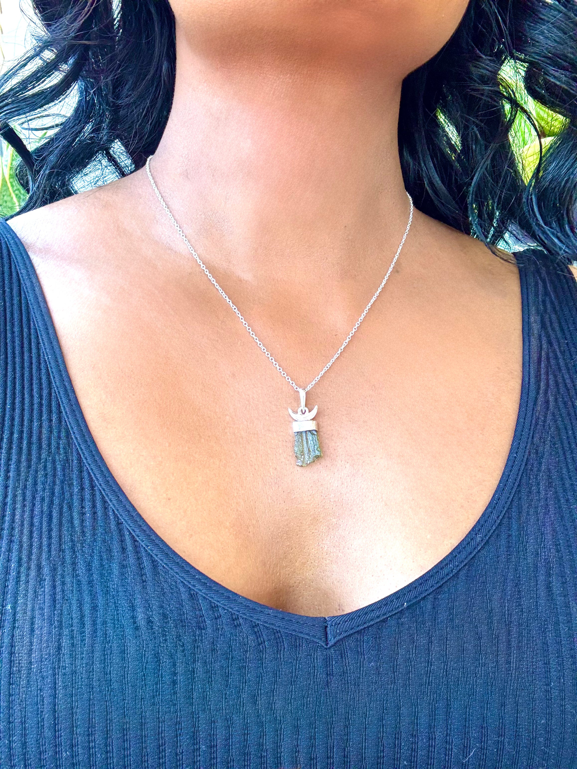 Moldavite Moon Necklace