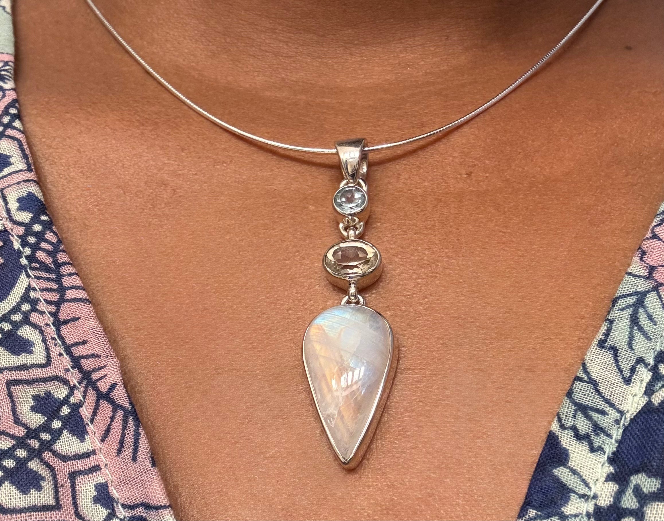 Moonstone Citrine & Blue Topaz Pendant Necklace