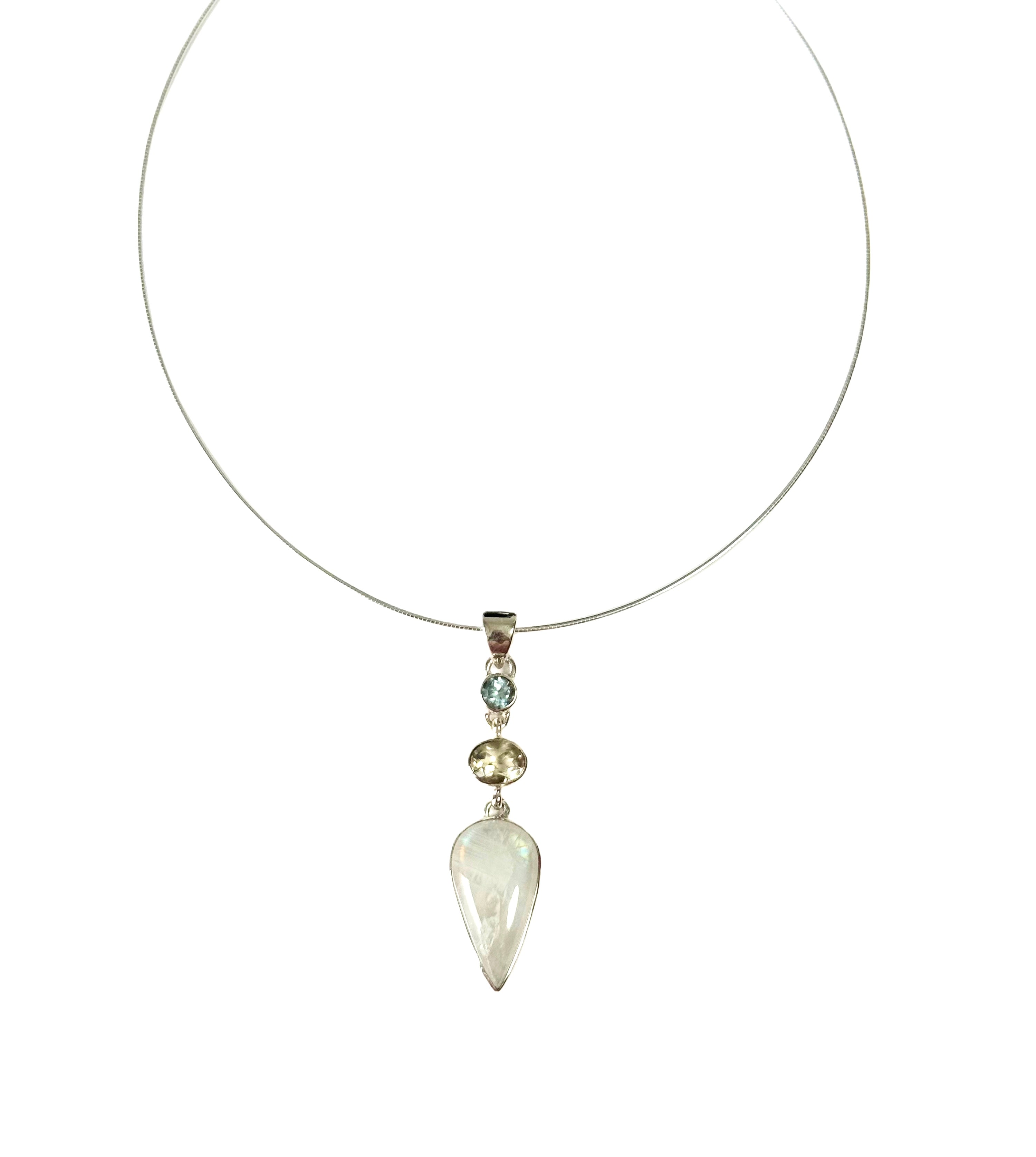 Moonstone Citrine & Blue Topaz Pendant Necklace