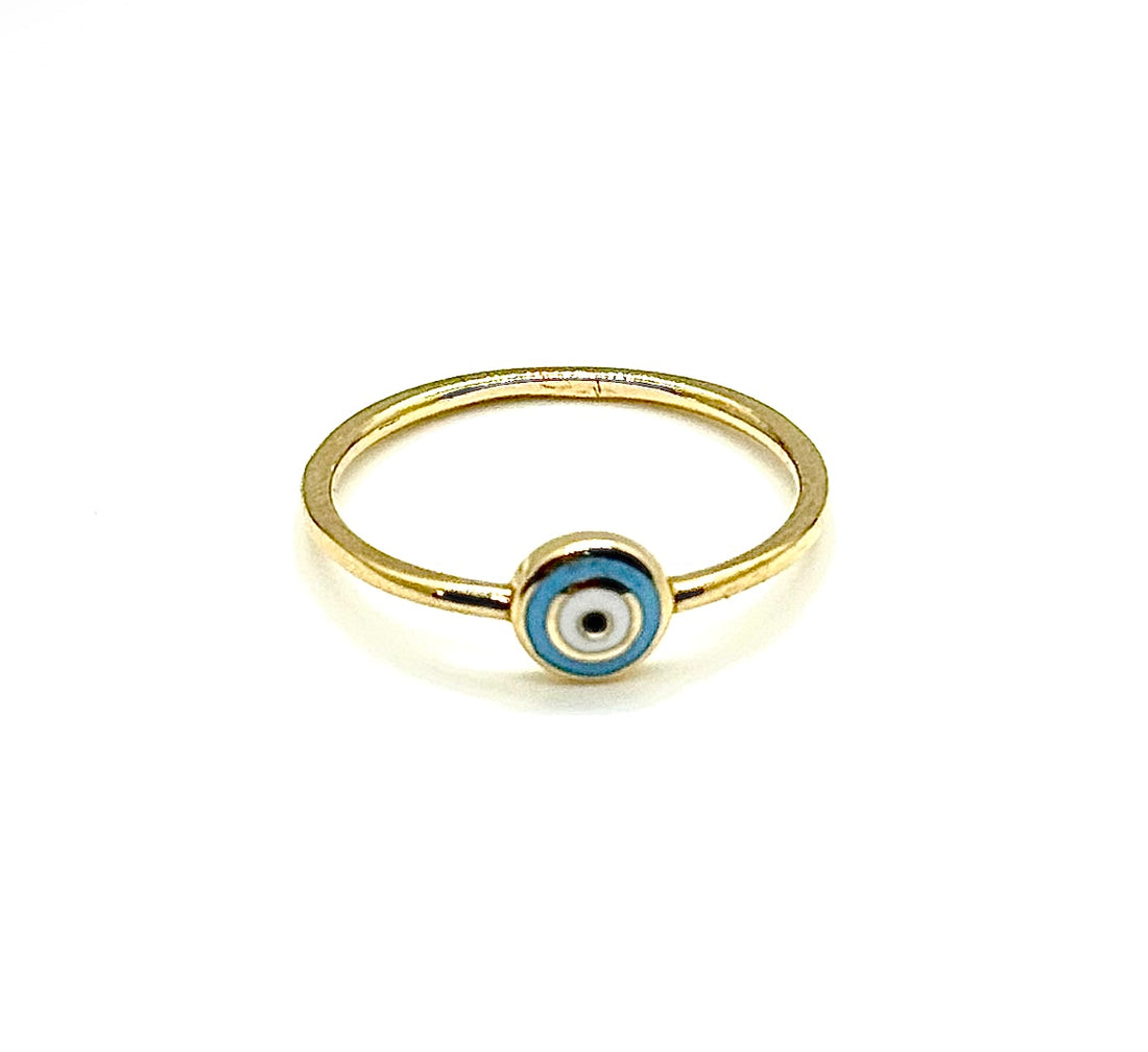 Circle Light Blue Evil Eye 18K Gold Ring image 0