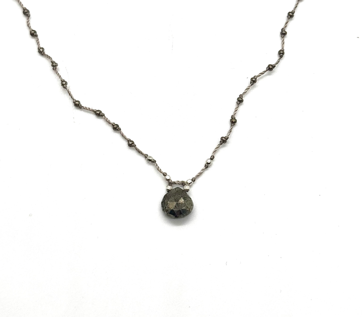 Pyrite Silver Briolette Boho Braided Necklace image 0