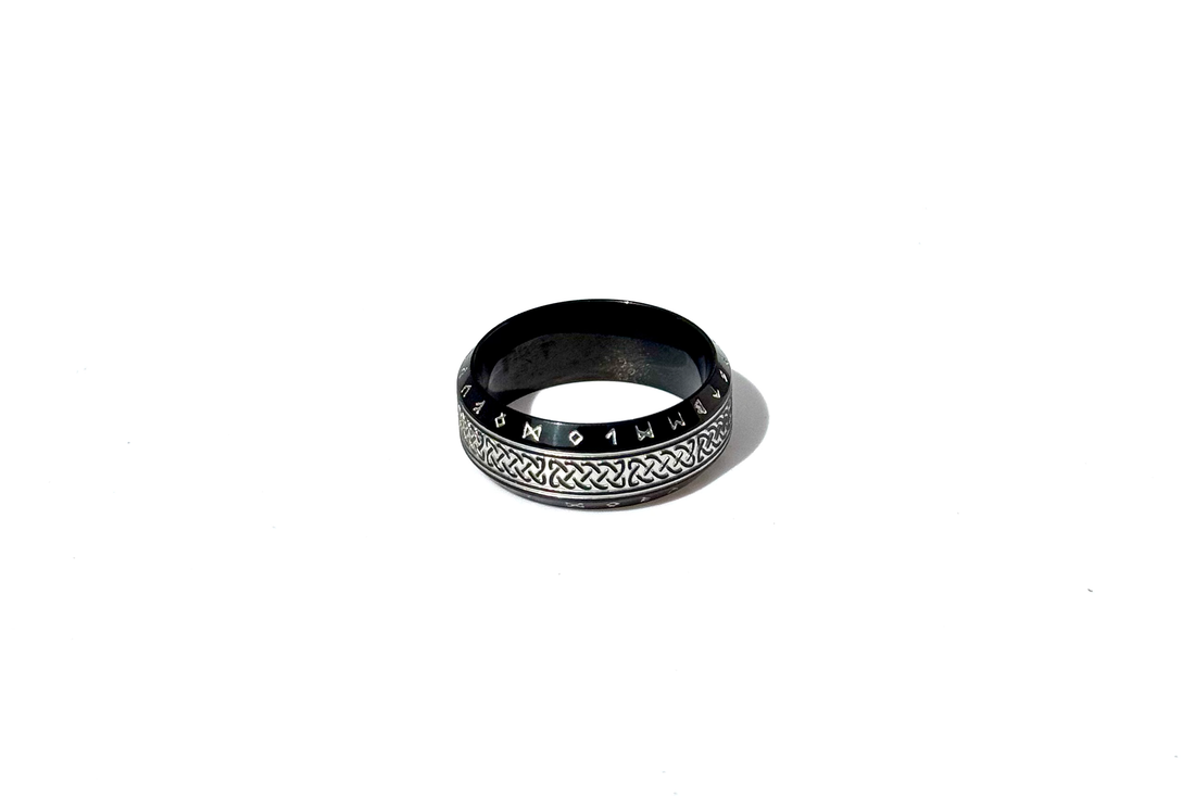 Blk & White Viking Rune Celtic Knot Ring image 1