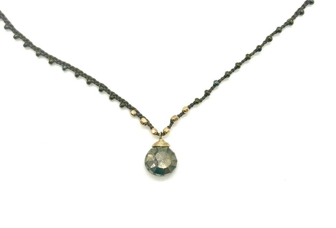 Pyrite Gold Briolette Boho Braided Necklace image 0