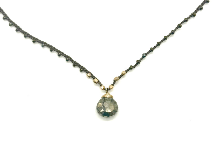 Pyrite Gold Briolette Boho Braided Necklace image 0