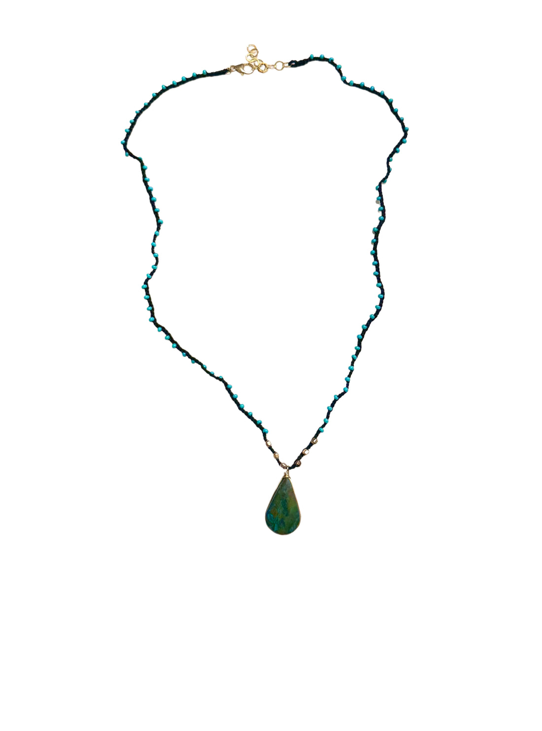 Chrysocolla Turquoise Black Braided Silk Necklace